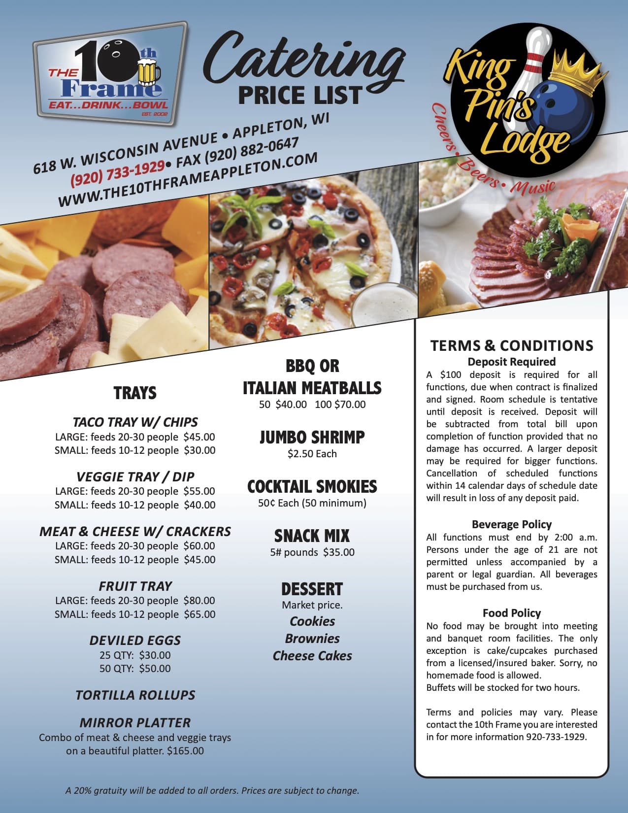 10th Frame Catering Menu (Page 2)