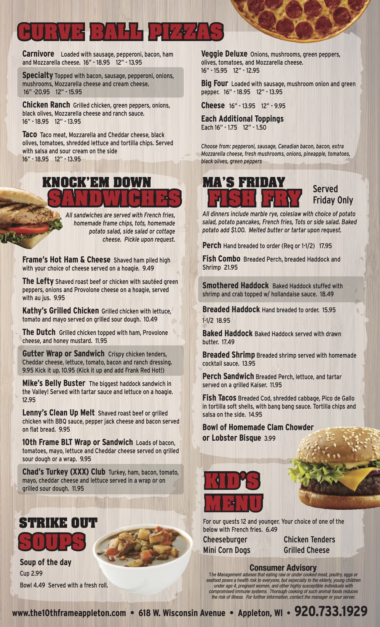 10th Frame Food Menu (Page 2)